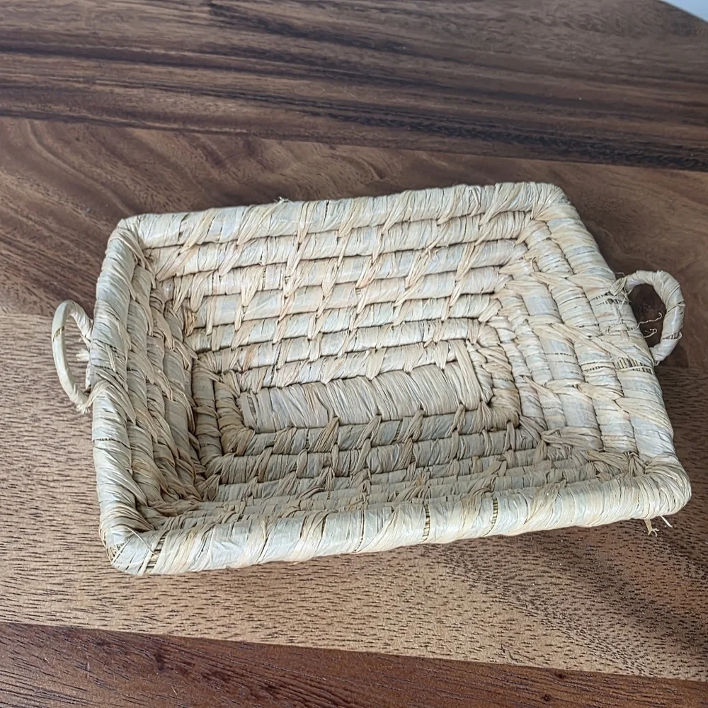 Handwoven Mini Rectangular Seagrass Serving Tray - Natural Small Trinket Tray